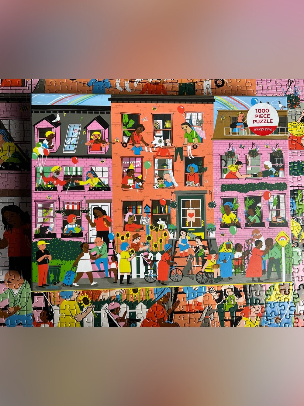 Mud Puppy Pink & Orange City Block 1000-Piece Puzzle
